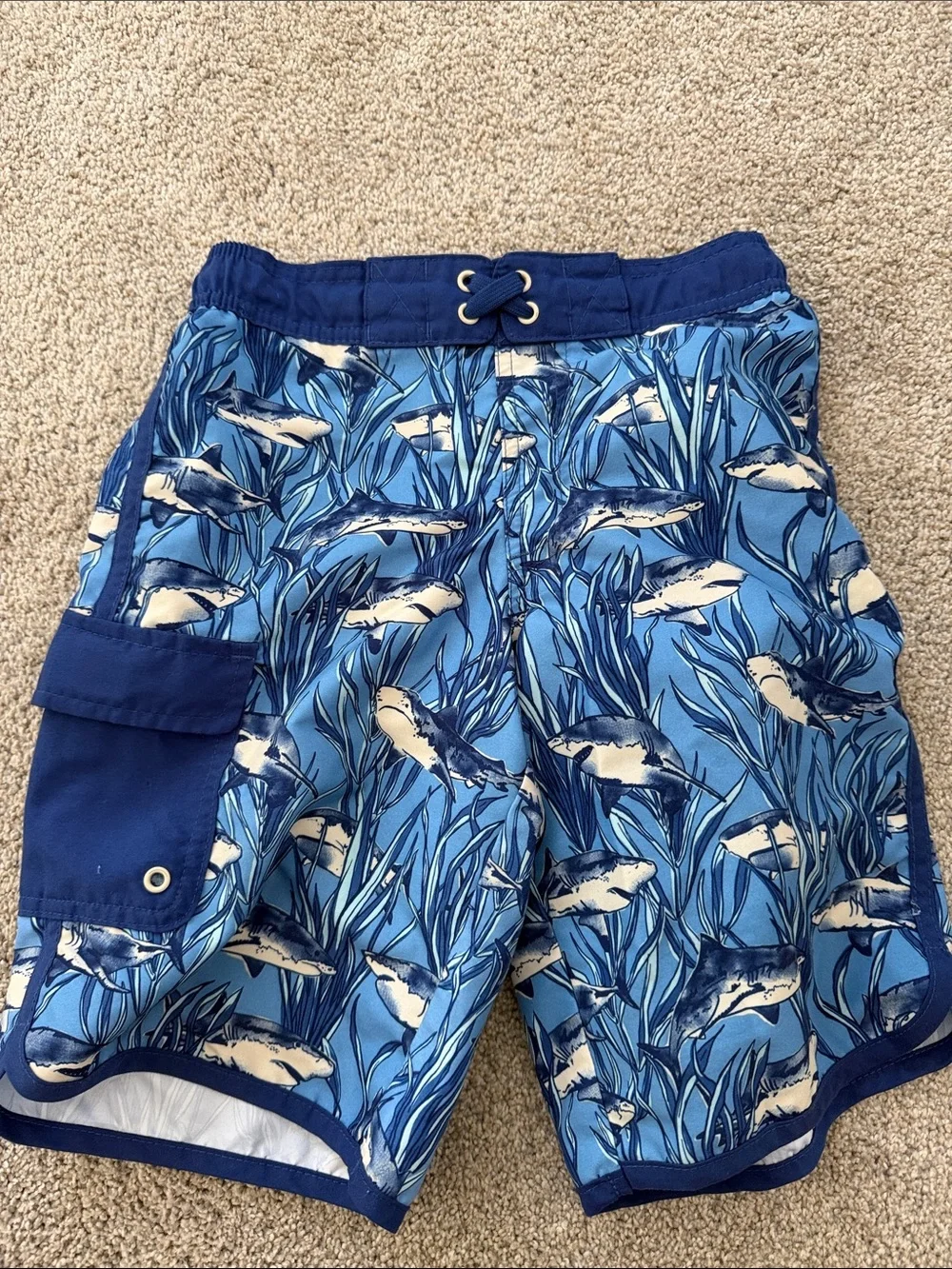 CAT AND JACK Blue Shark Print Swim Trunks!